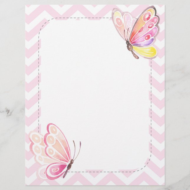 Butterfly Stationery Pink Letter Paper Briefbogen (Vorderseite)