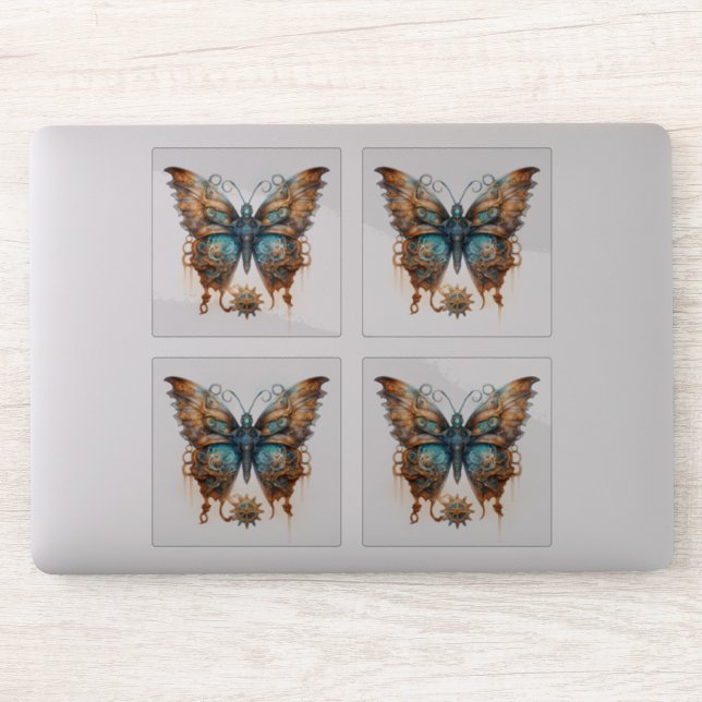 Butterfly Steampunk Blue Bronze Gear Schmetterling Aufkleber (Computer)