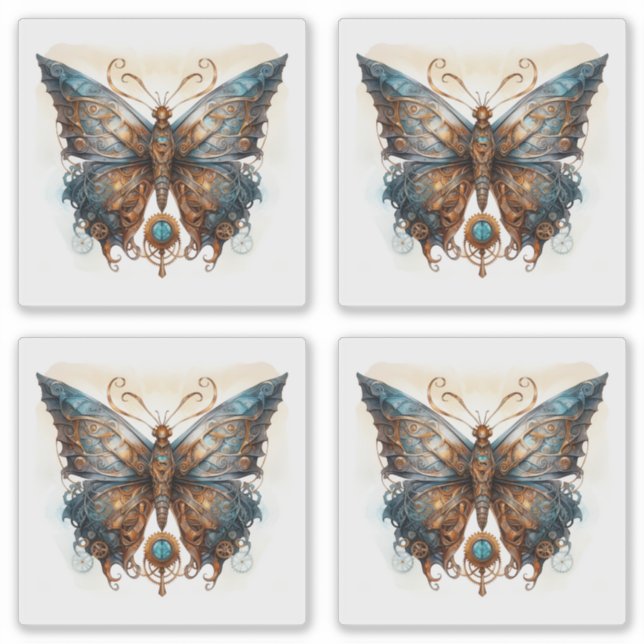 Butterfly Steampunk Blue Metal Gear Schmetterlinge Aufkleber (Vorderseite)