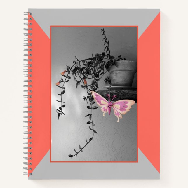 Butterfly Still Life Pink Peach Monochrome Foto Notizbuch (Vorderseite)
