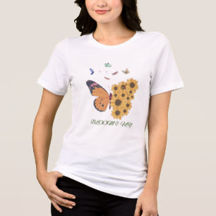 Butterfly & Sunflower T - Shirt - Aquarellblume
