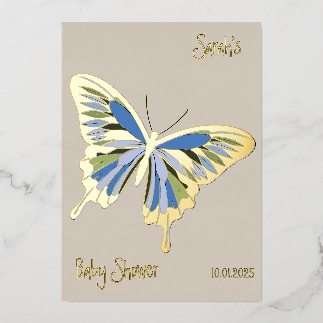 Butterfly Sweet Palette Baby Dusche Gold Folieneinladung (Vorderseite)