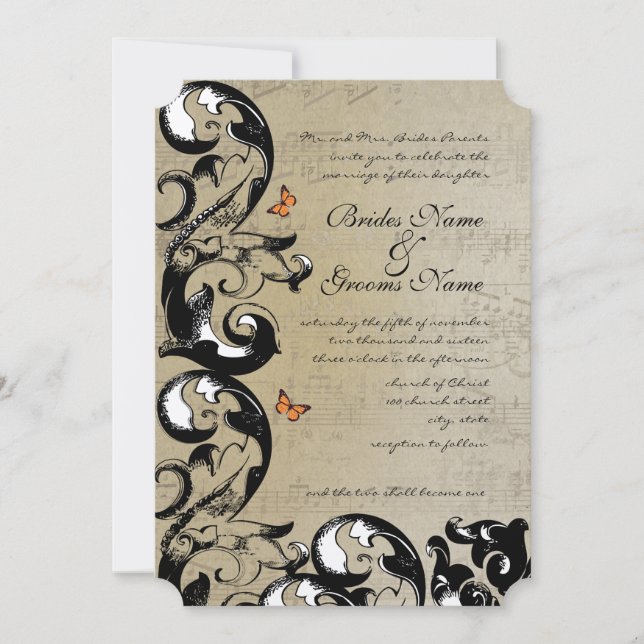 Butterfly Swirl Einladung zur Hochzeit (Vorderseite)