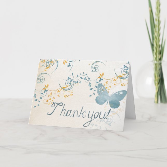 Butterfly & Swirl Muster Blue Gold Vielen Dank Dankeskarte (Vorderseite)
