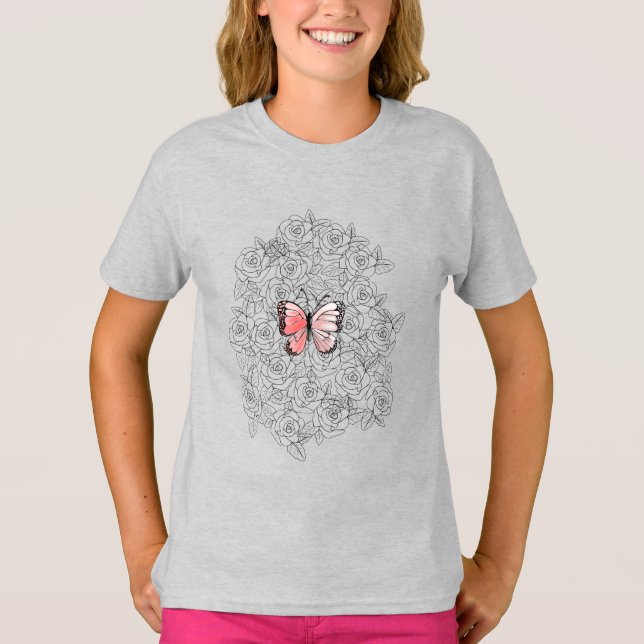 Butterfly-T - Shirt-Rose T-Shirt (Vorderseite)