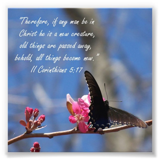 Butterfly Taufe 2 Korinther 5:17 Verse Print Fotodruck (Vorne)