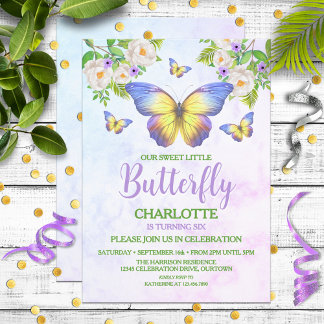 Butterfly Theme Girls Geburtstagsparty Einladung