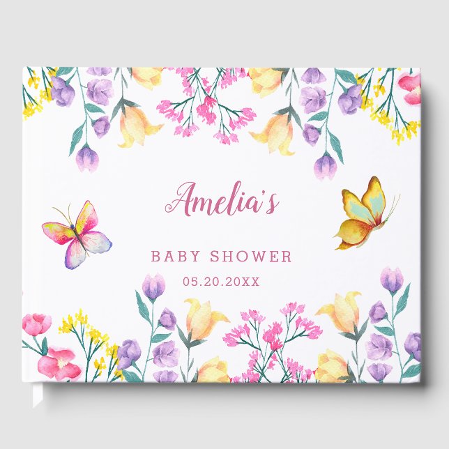 Butterfly Theme Spring Floral Garden Baby Dusche Gästebuch (Vorderseite)