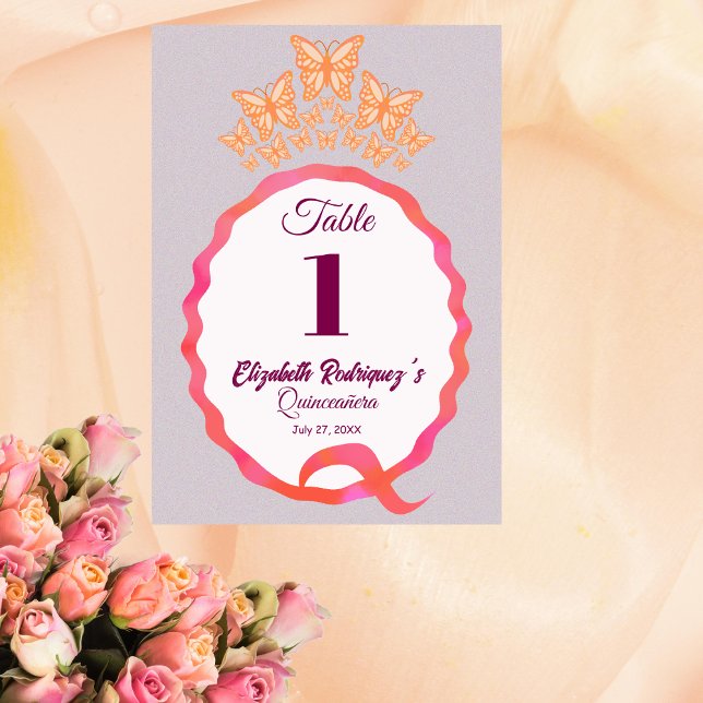 Butterfly Tiara Crown Squiggle Quinceanera Tischnummer (Von Creator hochgeladen)