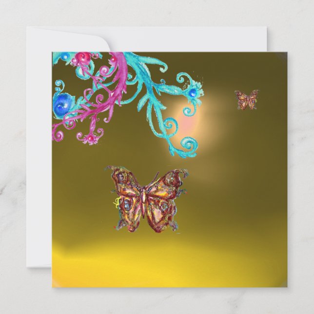 BUTTERFLY TOPAZ, gelb, blau, hell rosa lila Einladung (Vorderseite)