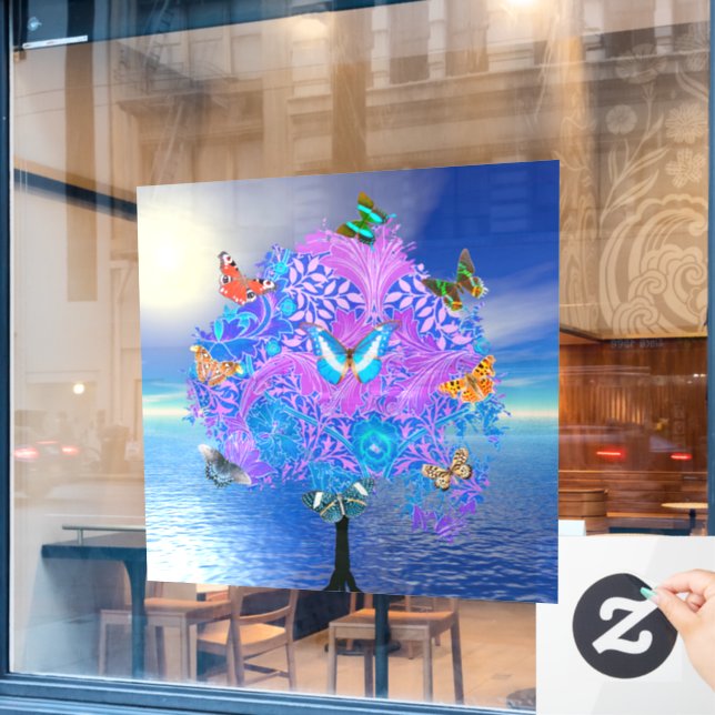 Butterfly Tree Window Cloning Fensteraufkleber (Café-Fenster)