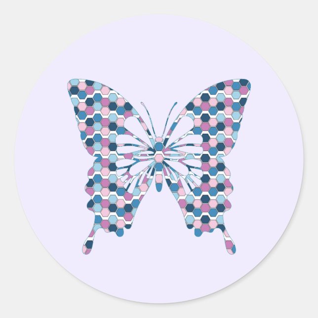 Butterfly Twilight City Blue und Pink Hexagon Runder Aufkleber (Vorderseite)