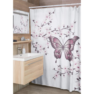 Butterfly und Cherry Blossom Mauve Duschvorhang