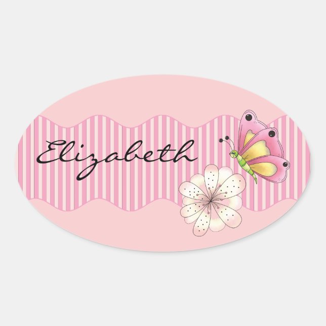 Butterfly und Cherry Blossom Ovaler Aufkleber (Vorderseite)