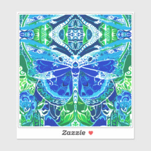 Butterfly und Medallion Batik Muster in Blau Aufkleber