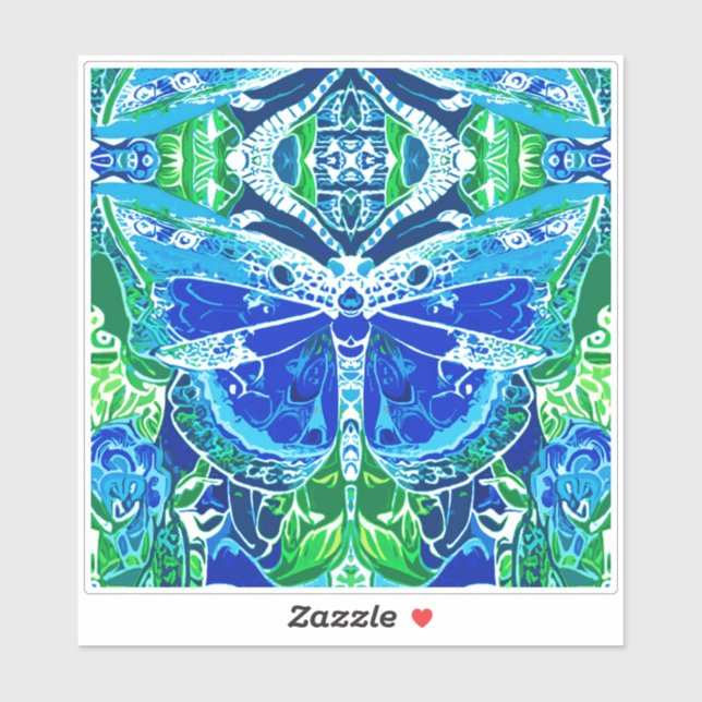 Butterfly und Medallion Batik Muster in Blau Aufkleber (Blatt)