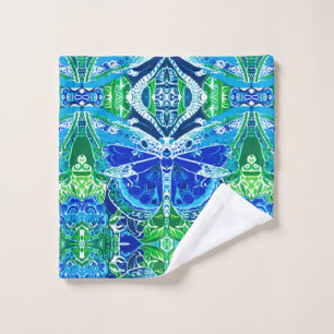 Butterfly und Medallion Batik Muster in Blau Badhandtuch Set