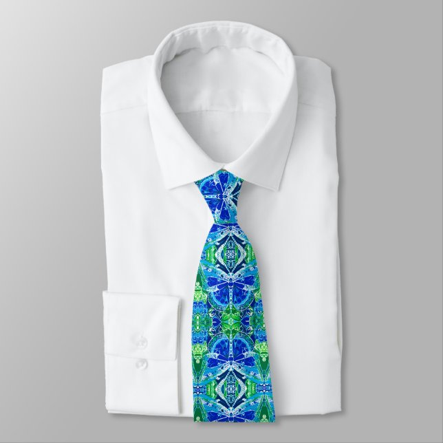 Butterfly und Medallion Batik Muster in Blau Krawatte (Gebunden)