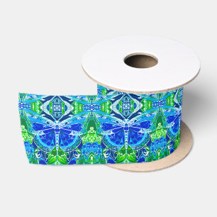 Butterfly und Medallion Batik Muster in Blau Satinband