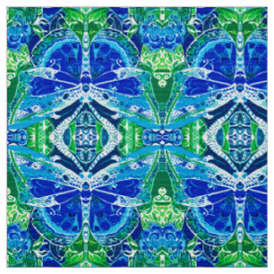 Butterfly und Medallion Batik Muster in Blau Stoff