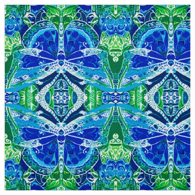 Butterfly und Medallion Batik Muster in Blau Stoff (Muster)