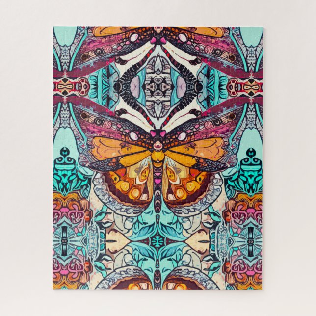 Butterfly und Medallion Batik Muster in Orange (Vertikal)