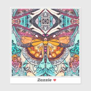 Butterfly und Medallion Batik Muster in Orange Aufkleber