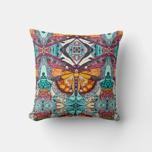 Butterfly und Medallion Batik Muster in Orange Kissen