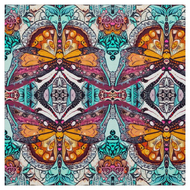 Butterfly und Medallion Batik Muster in Orange Stoff (Muster)