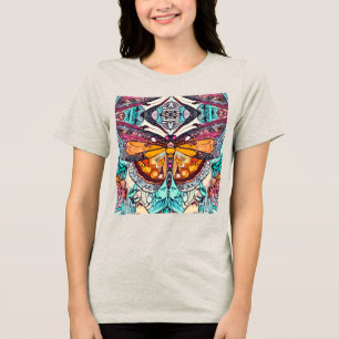 Butterfly und Medallion Batik Muster in Orange Tri-Blend Shirt