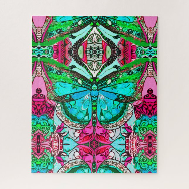 Butterfly und Medallion Batik Muster in Türkis (Vertikal)