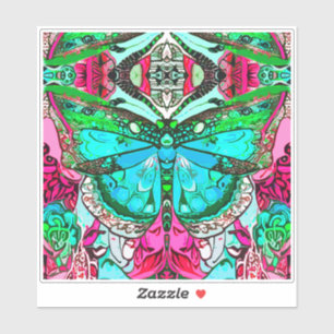 Butterfly und Medallion Batik Muster in Türkis Aufkleber