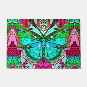 Butterfly und Medallion Batik Muster in Türkis Fußmatte