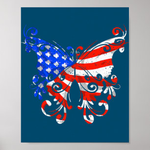 Butterfly USA Flag Cute 4th Of July Funny Gift Poster
