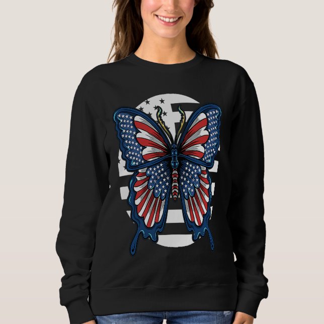 Butterfly USA Flag Cute Fourth Of July Funny Ameri Sweatshirt (Vorderseite)