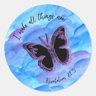 Butterfly-Verse-Aufkleber- Offenbarung 21:5 Runder Aufkleber