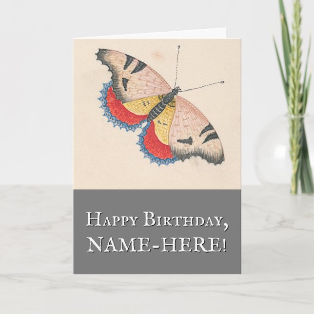 Butterfly Vintag Look Geburtstagskarte Karte (Vorderseite)