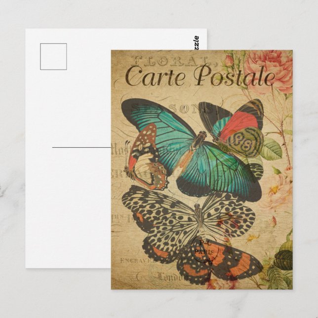 Butterfly Vintag Postkarte (Vorne/Hinten)