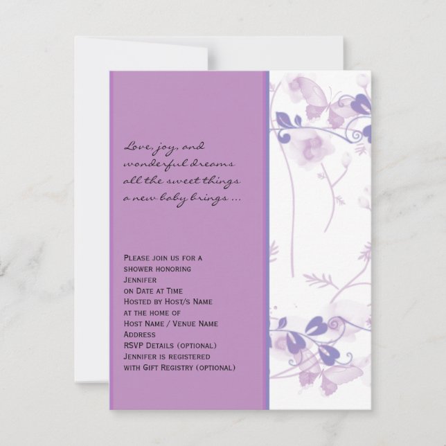 Butterfly Visionen in Lilac Babydusche Einladung (Vorderseite)
