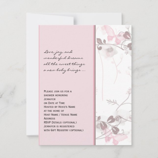 Butterfly Visionen in Pink Baby Dusche Einladung (Vorderseite)