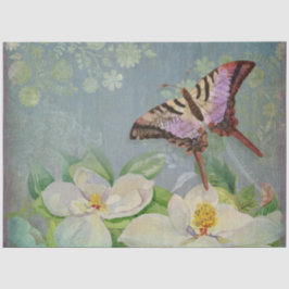 Butterfly w Magnolia Wasserfarbe Blumendekoupage Seidenpapier
