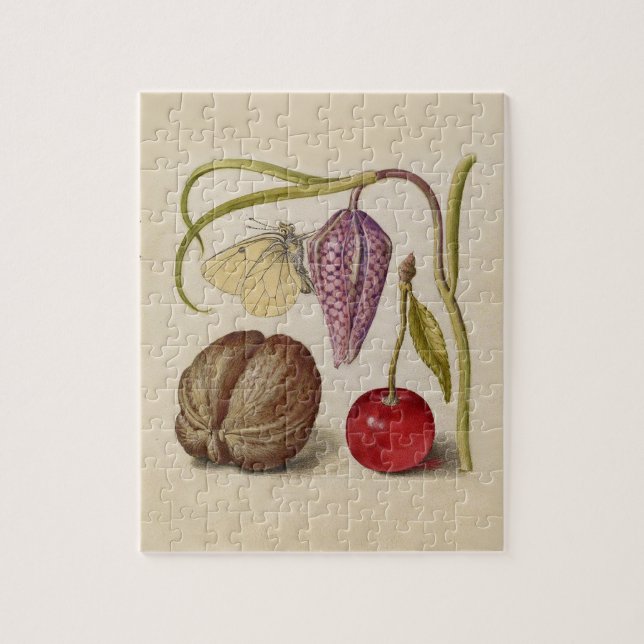 Butterfly Walnut Blume Cherry Wasserfarbe Kunst (Vertikal)