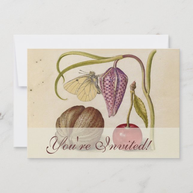 Butterfly Walnut Blume Cherry Wasserfarbe Kunst Einladung (Vorderseite)