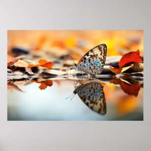 Butterfly Water Nature Serene Tranquil Poster