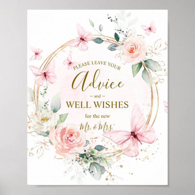 Butterfly Watercolor Advice & Wishings Wedding Pos Poster (Vorne)