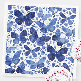 Butterfly Watercolor Blau und Weiß Muster Serviette