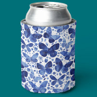 Butterfly Watercolor Blue Can Cooler