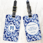 Butterfly Watercolor Blue Monogram Gepäckanhänger<br><div class="desc">Indigo blaue und weiße Schmetterlingsmalerei,  damit sich Ihre Reisetaschen von der Masse abheben. Originelle Kunst von Nic Squirrell. Ändern Sie die Initial- und Kontaktinformationen des Monogramms auf der Rückseite,  um sie zu personalisieren.</div>