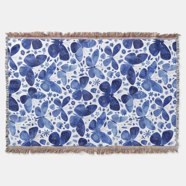 Butterfly Watercolor Blue Pattern Decke (Vorderseite)