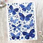 Butterfly Watercolor Blue Postkarte<br><div class="desc">Indigo blue and white watercolor butterfly painting.  Original art by Nic Squirrell.</div>
